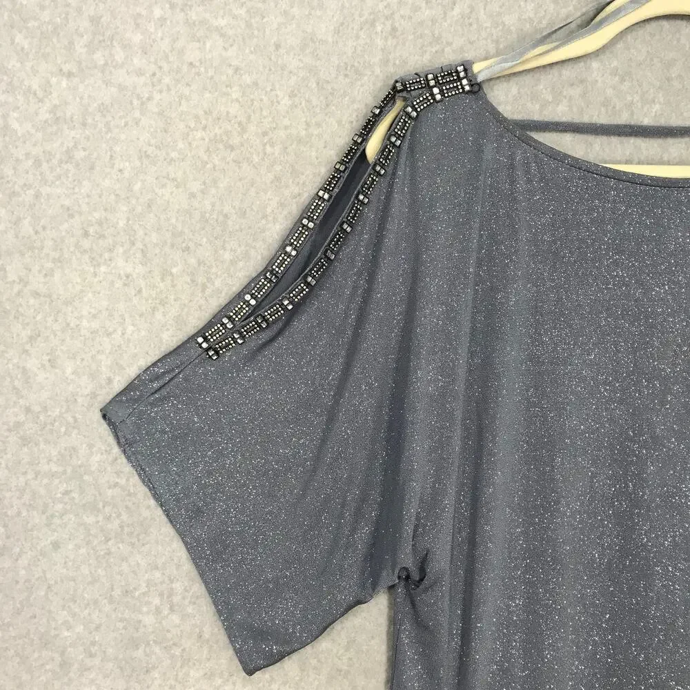 Cachet Dress Women 8 Gray Mini Drape Cape Back Glitter Rhinestone Cocktail Party - Picture 4 of 11